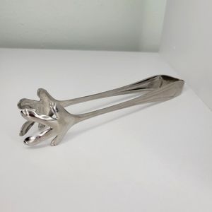 Vintage Reed & Barton Silver Tone Ice Tongs With Claw Feet Chicken Feet Stainles